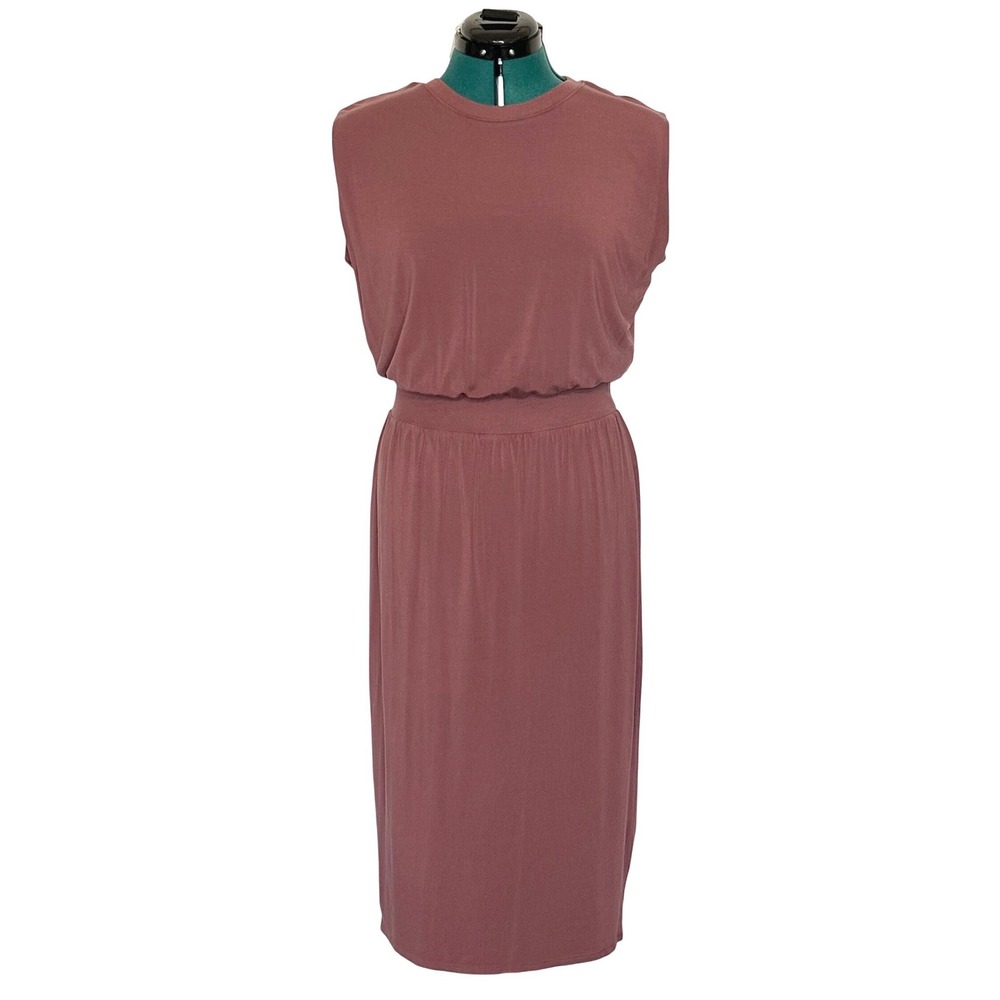 Athleta Santorini Cinch Knit Dress Sleeveless Jersey Midi Mauve Rose Size‎ M